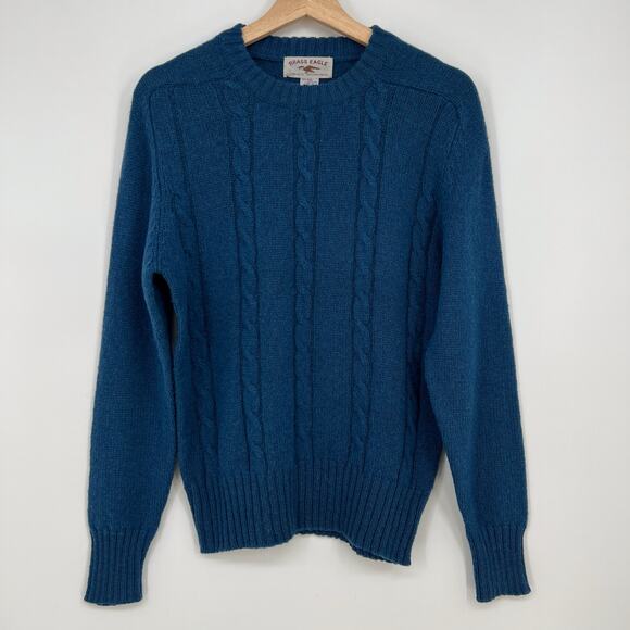 Vintage Shetland Wool Sweater Mens S Blue Cable Knit Brass Eagle Marina Del Rey - Picture 1 of 7